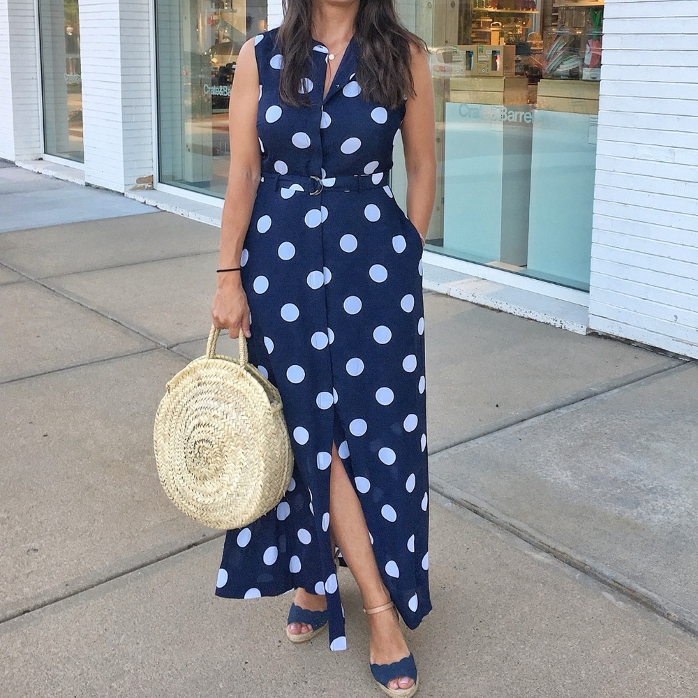 Banana Republic Navy Polka Dot Maxi Dress